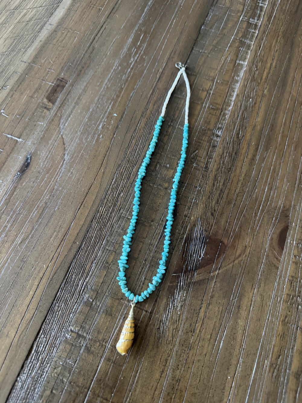 Turquoise Chip Necklace with Yellow Shell Pendant